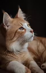 the cat is lying down with its eyes wide open
