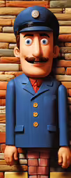 an image of a cartoon figure on a brick wall,the character wallace from wallace wallace is featured
