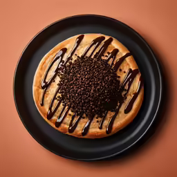 a flatbread topped with chocolate drizzle and syrup