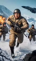 soldiers from a u s army run through snow