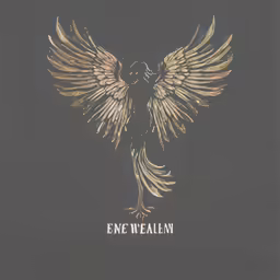 an illustration of a golden bird with large wings