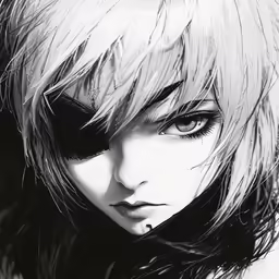 black and white photograph of a female with long blond hair