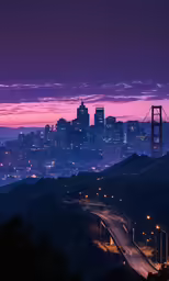 the san francisco skyline at dusk, from an overlook