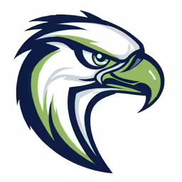 an eagle head with green and white hair