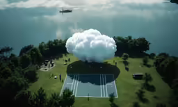the cloud has been created over the tennis court