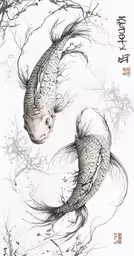 a drawing of two fish in the water