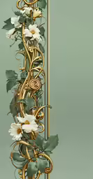 white flowers decorate a gold and metal trellis