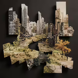 a piece of artwork is cut and arranged in pieces