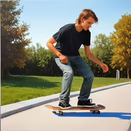 a young man riding a skateboard on a driveway