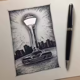 a pen is resting on top of a piece of paper