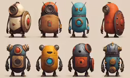 a variety of cute little robot humanoids