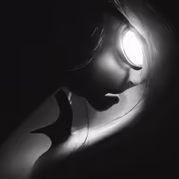 an image of a person standing in the dark with a light on