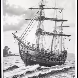 the old ship is on the ocean waves