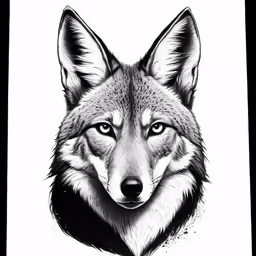 a drawing of a wolf is in black and white