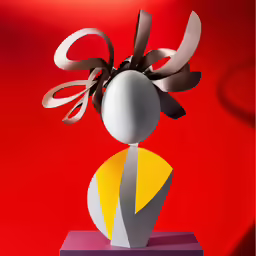 the sculpture is on the shelf against the wall