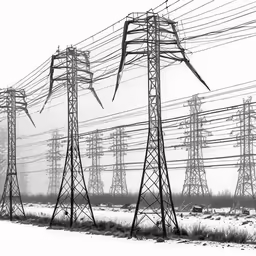 the power lines of an electric substation in winter