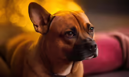 a small dog with a dark tie on