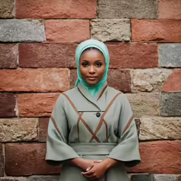 a young woman wearing a green scarf and matching jacket