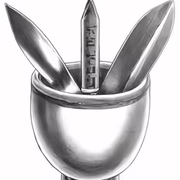 a pencil drawing of some knifes in a cup