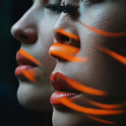 a woman is shown with orange strokes on her face