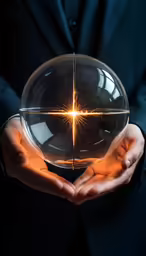 two hands holding a glowing star on top of a sphere