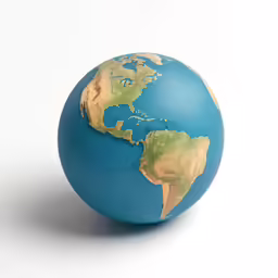 a blue earth globe with the land highlighted