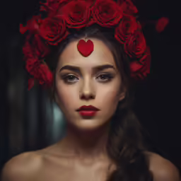 woman with red flower crown on her head