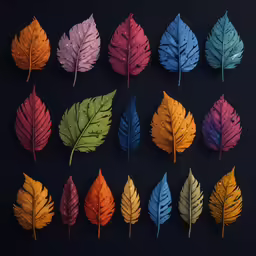 a variety of different colored leaves on a black background