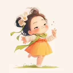 little girl is holding a flower in one hand and a small flower in the other
