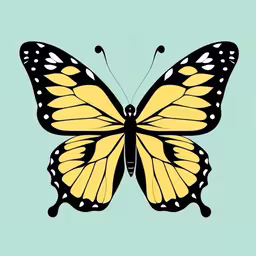 a drawing of a butterfly that is black and yellow,a beautiful yellow butterfly is flying in the air
