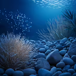 a bunch of plants and rocks in the water