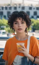 a girl holding an iced cup and eating one
