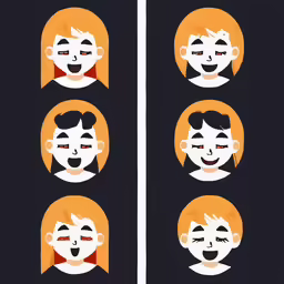 four squares of various faces with different hair types