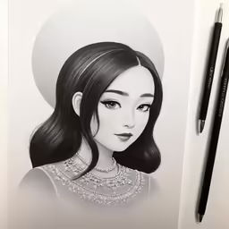 a pencil sketch of an asian girl