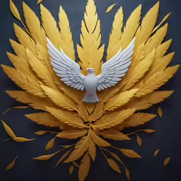 a white bird is surrounded by white leaves