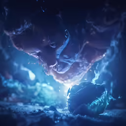 a man standing over a rock under a light