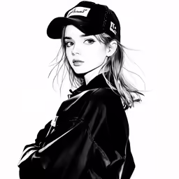a drawing of a woman in a hat and jacket