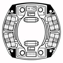 an old style of television with many buttons,a cartoon of a circle that looks like it is made out of electronics,the letter o is inscribed with a stylized design,an illustration of the interior workings of an automated device,an illustration of a circular object with a few lines