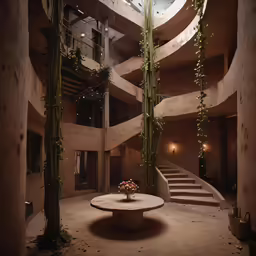 an indoor patio with many plants on it