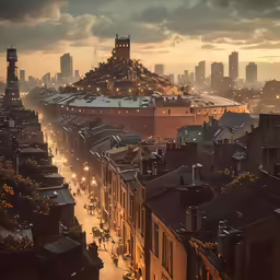 view over buildings in a city at twilight