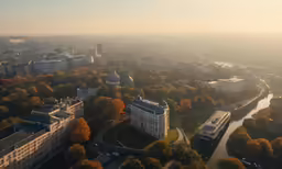 an aerial view of a big building