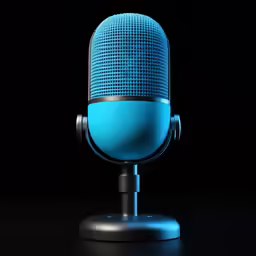 a blue microphone on black surface in the dark