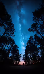 a star filled sky with stars and clouds above trees