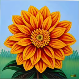 painting of a bright yellow sunflower on green grass,this is a picture of a sunflower