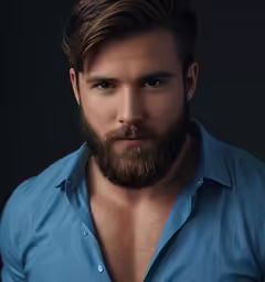 a man with a beard in blue shirt