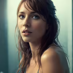 a close up shot of a beautiful woman looking at the camera
