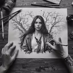 two hands that are drawing some type of artwork