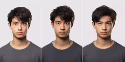 a male with three different angles of his face,a composite image of three people with different facial expressions