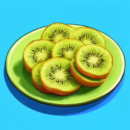 slices of kiwi on a plate against a blue background