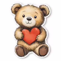 a sticker of a teddy bear with a heart